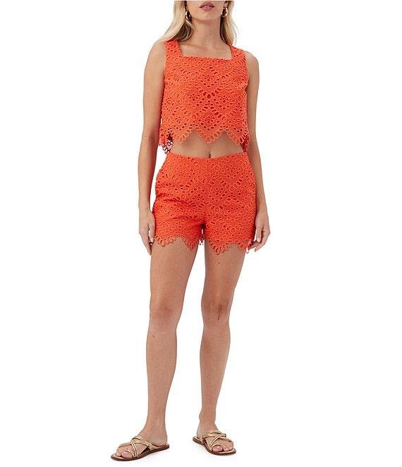 Trina Turk Albi Lerins Lace Square Neck Sleeveless Scallop Coordinating Crop Top Product Image