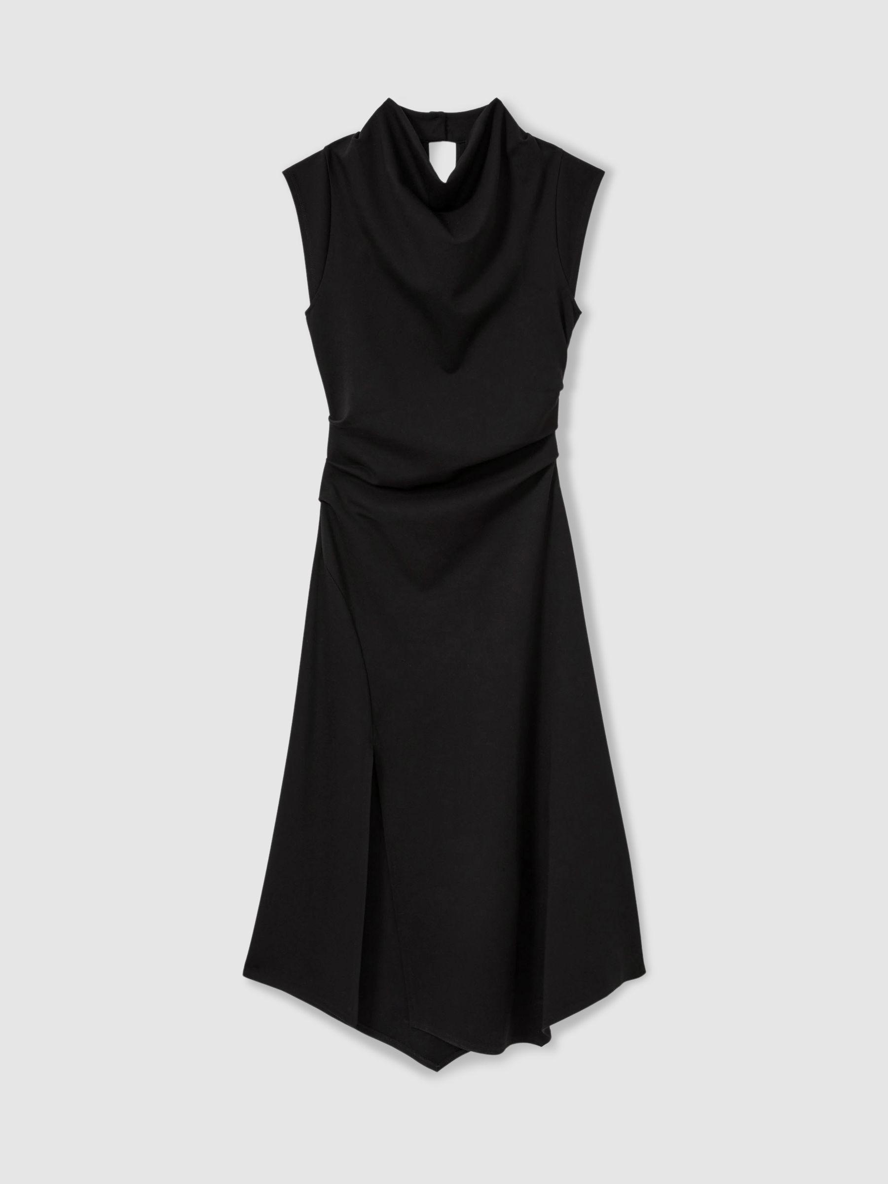 Twill-Jersey Draped Midi Dress in Black Product Image