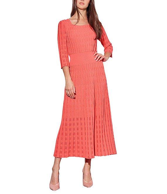 Ming Wang Pointelle Tonal Knit Square Neck 3/4 Sleeve Midi Dress Product Image