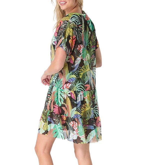Coco Reef Cosmic Jungle Encourage V-Neck Short Sleeve Mesh Swim Cover-Up Dress Product Image