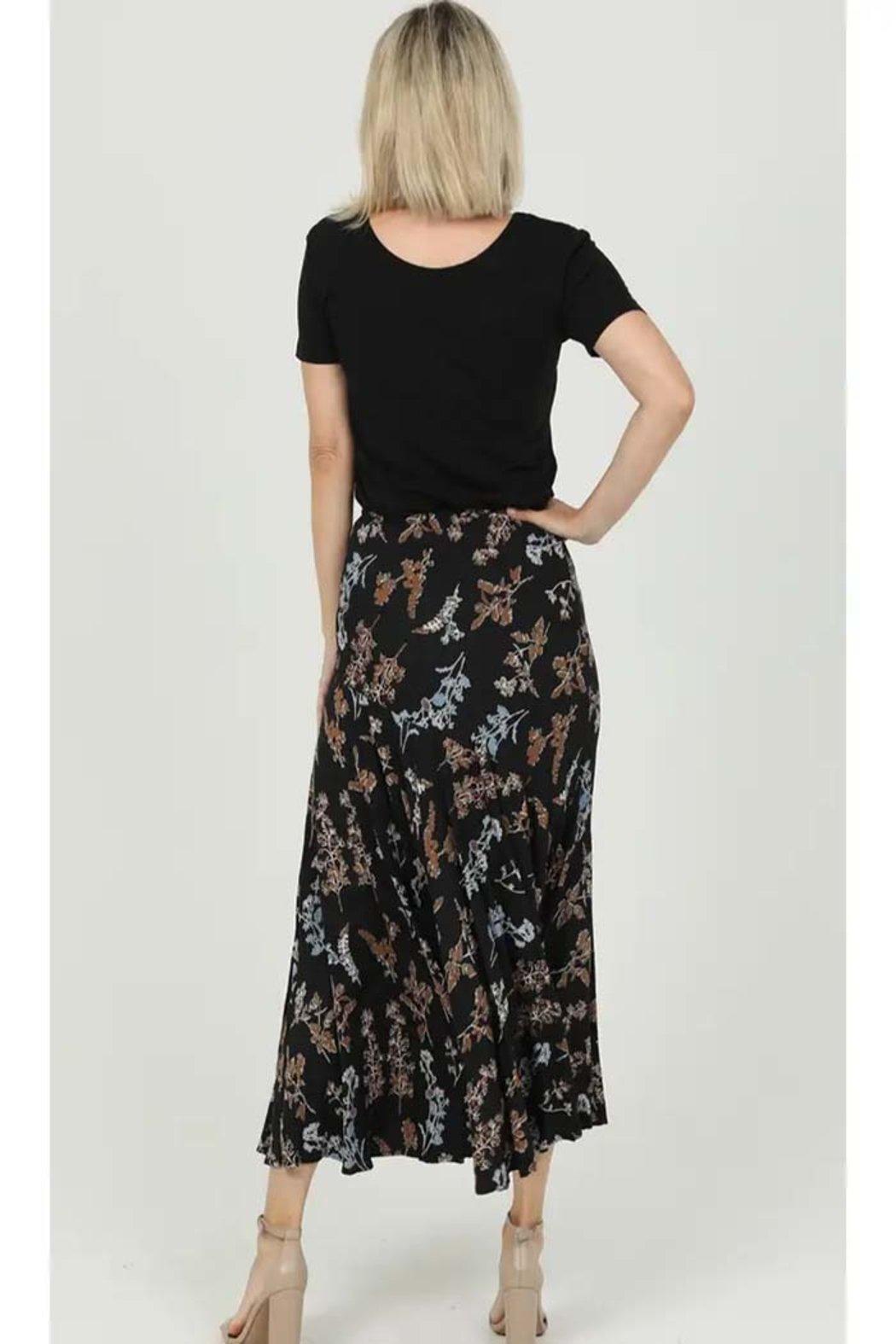 Black Blue Printed Floral Skirt Product Image