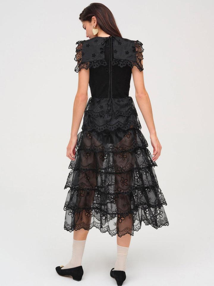 Daisy Eyelet Midi Dress — Black Product Image