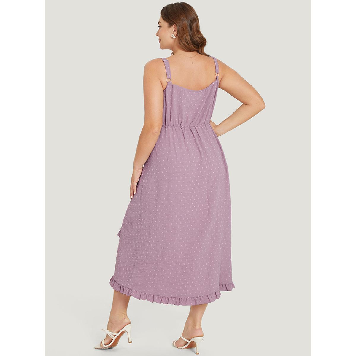Plus Size Plain Drawstring Ruched Pocket Ruffle Trim Cami Dress Mauve Women Elegant Adjustable Straps Spaghetti Strap Sleeveless Curvy Midi Dress BloomChic 14-16/1X Product Image