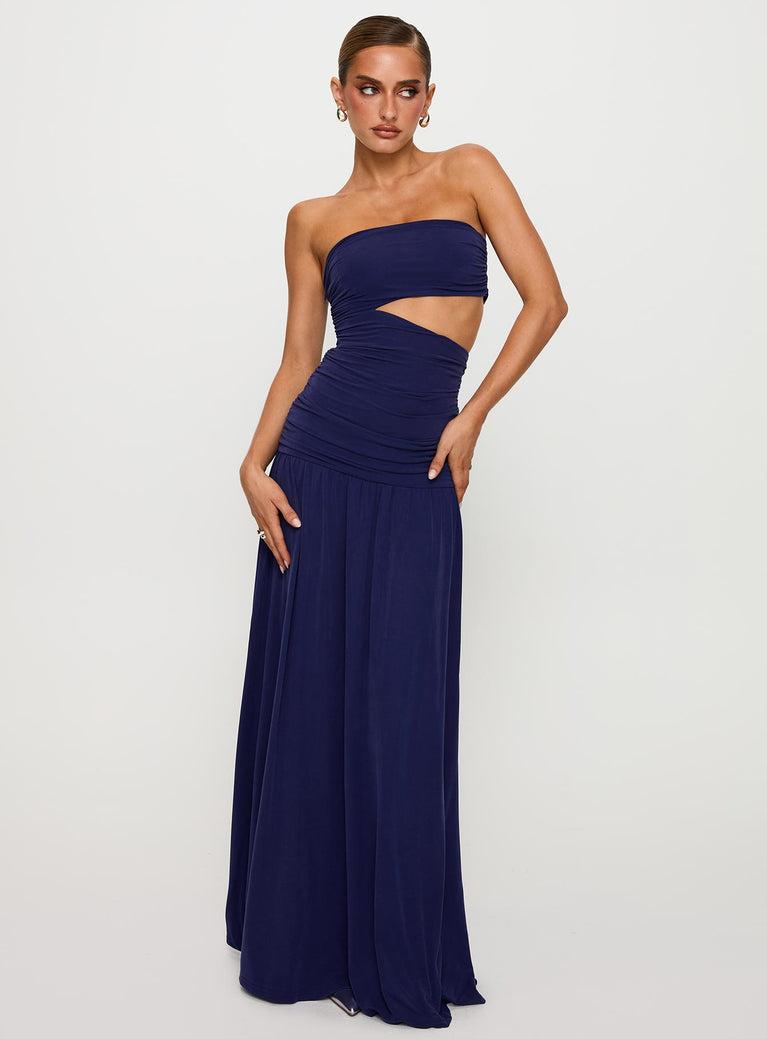 Grandeur Strapless Maxi Dress Navy Product Image