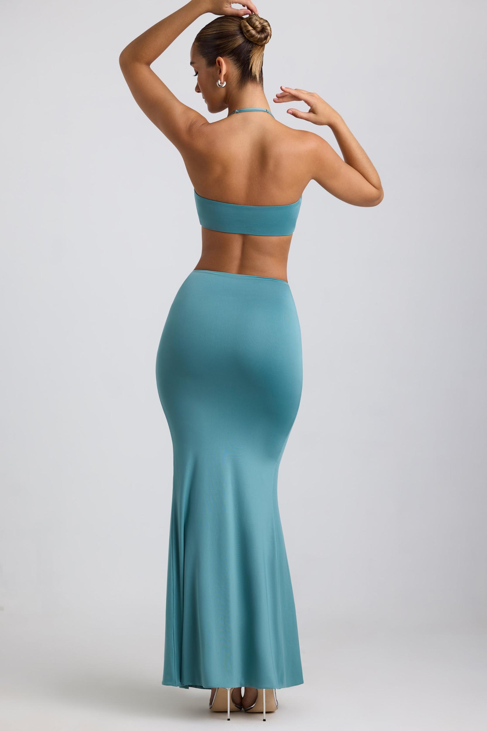 Slinky Jersey Hardware Detail Maxi Skirt in Sea Green Product Image