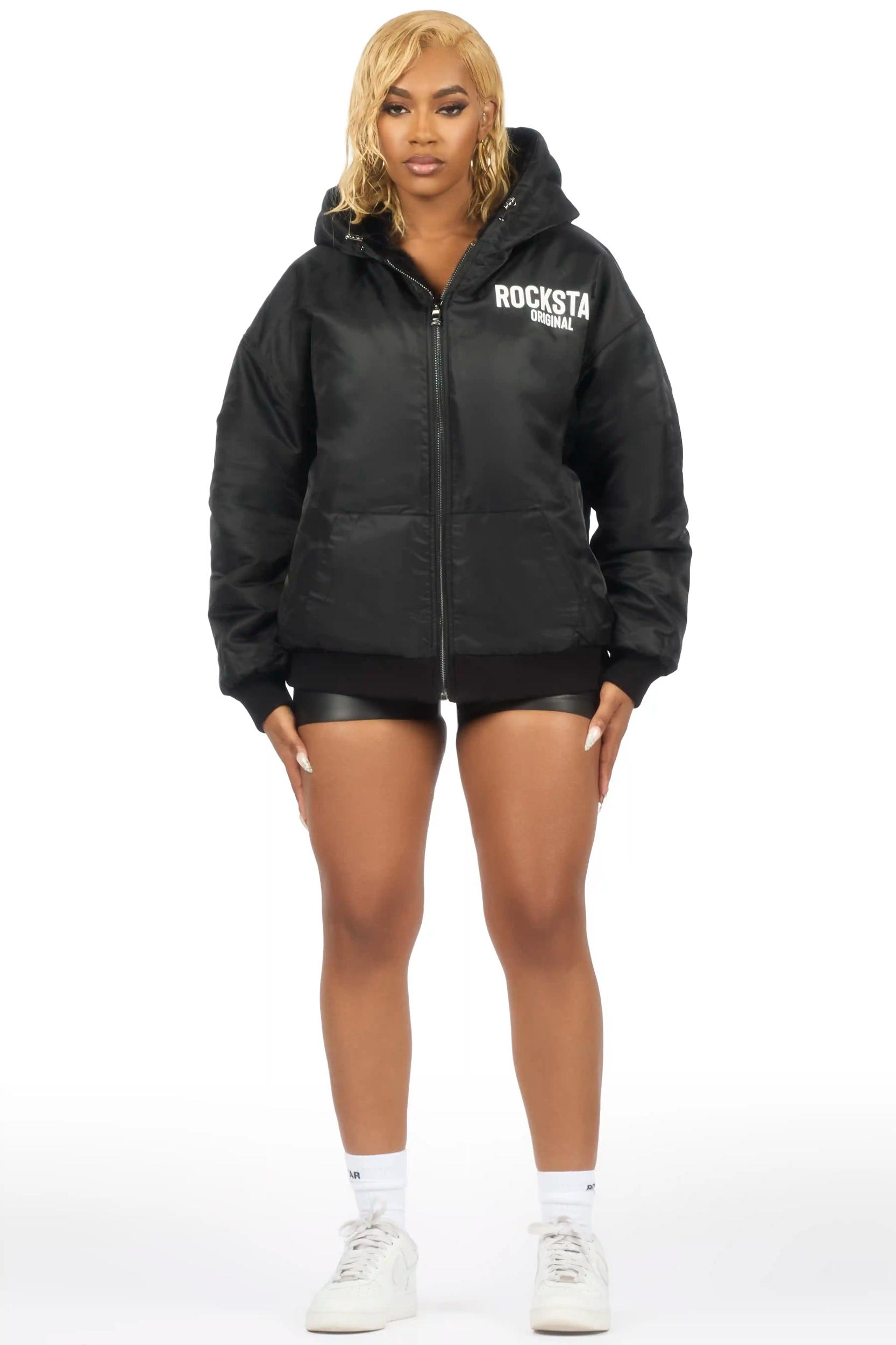 Jaleah Black Oversized Fur Jacket Female Product Image