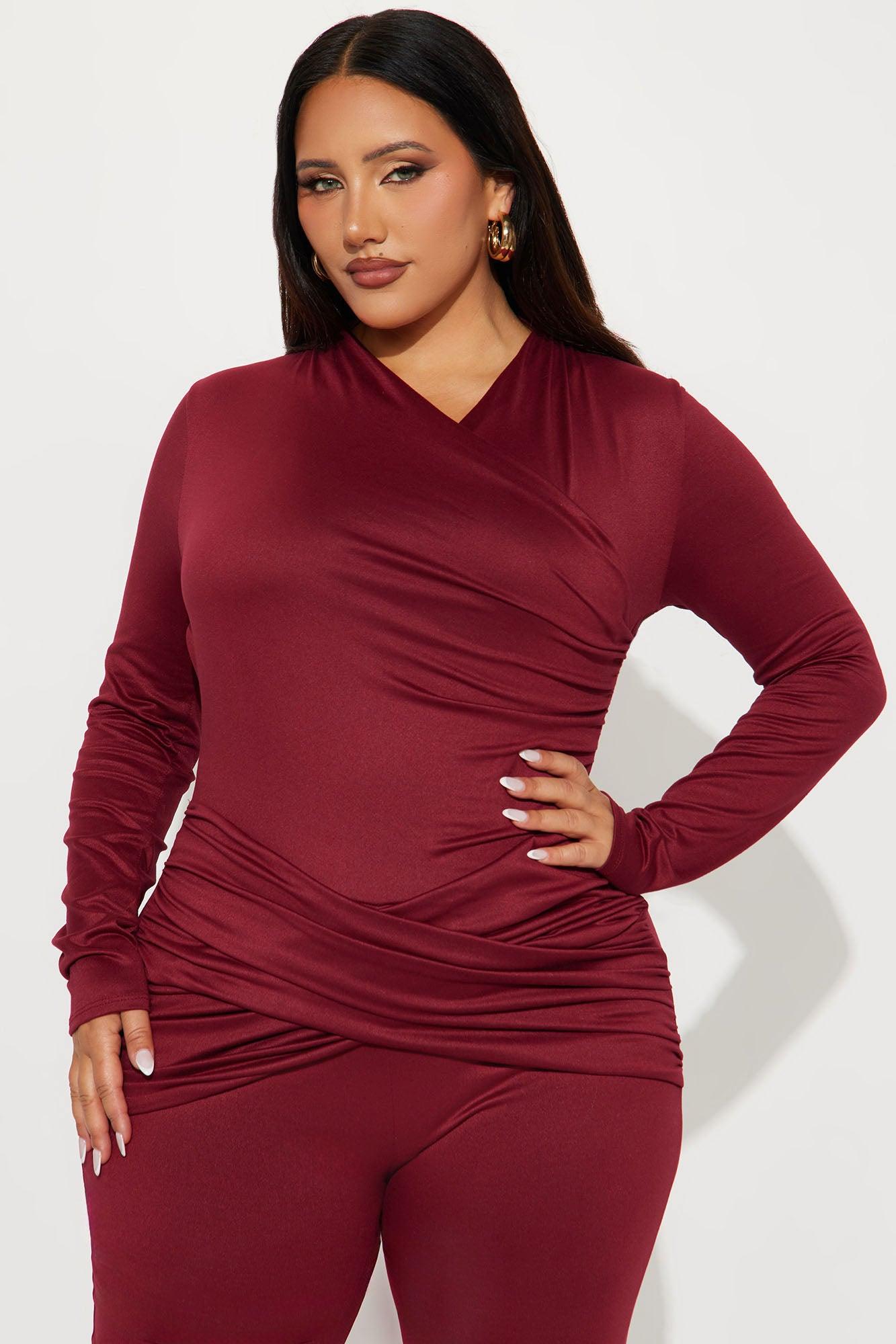 Rose Long Sleeve Wide Leg Jumpsuit - Burgundy Female Product Image