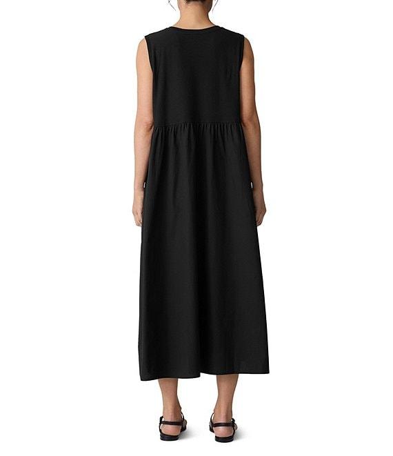 Eileen Fisher Organic Cotton Knit Poplin Round Neck Sleeveless Midi Dress Product Image
