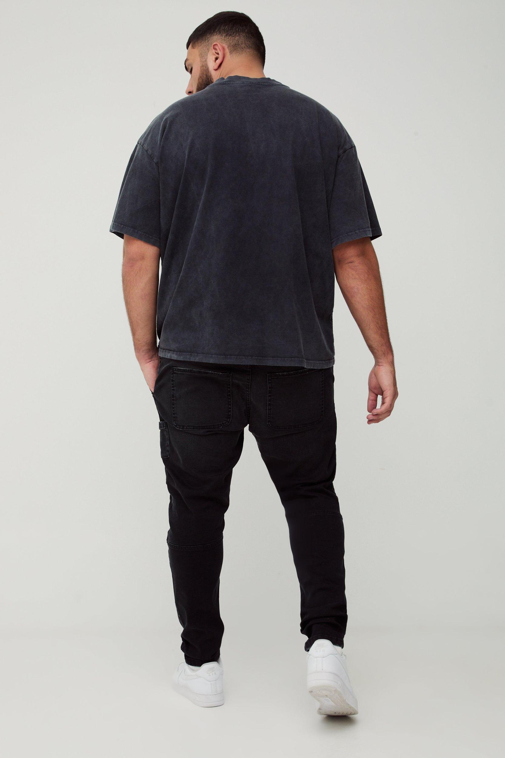Plus Heavyweight Skinny Fit Contrast Panel Zip Hem Pants | boohooMAN USA Product Image
