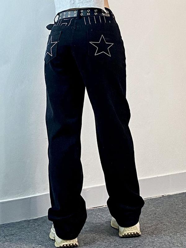 American Retro Star Embroidery Boyfriend Jeans Product Image