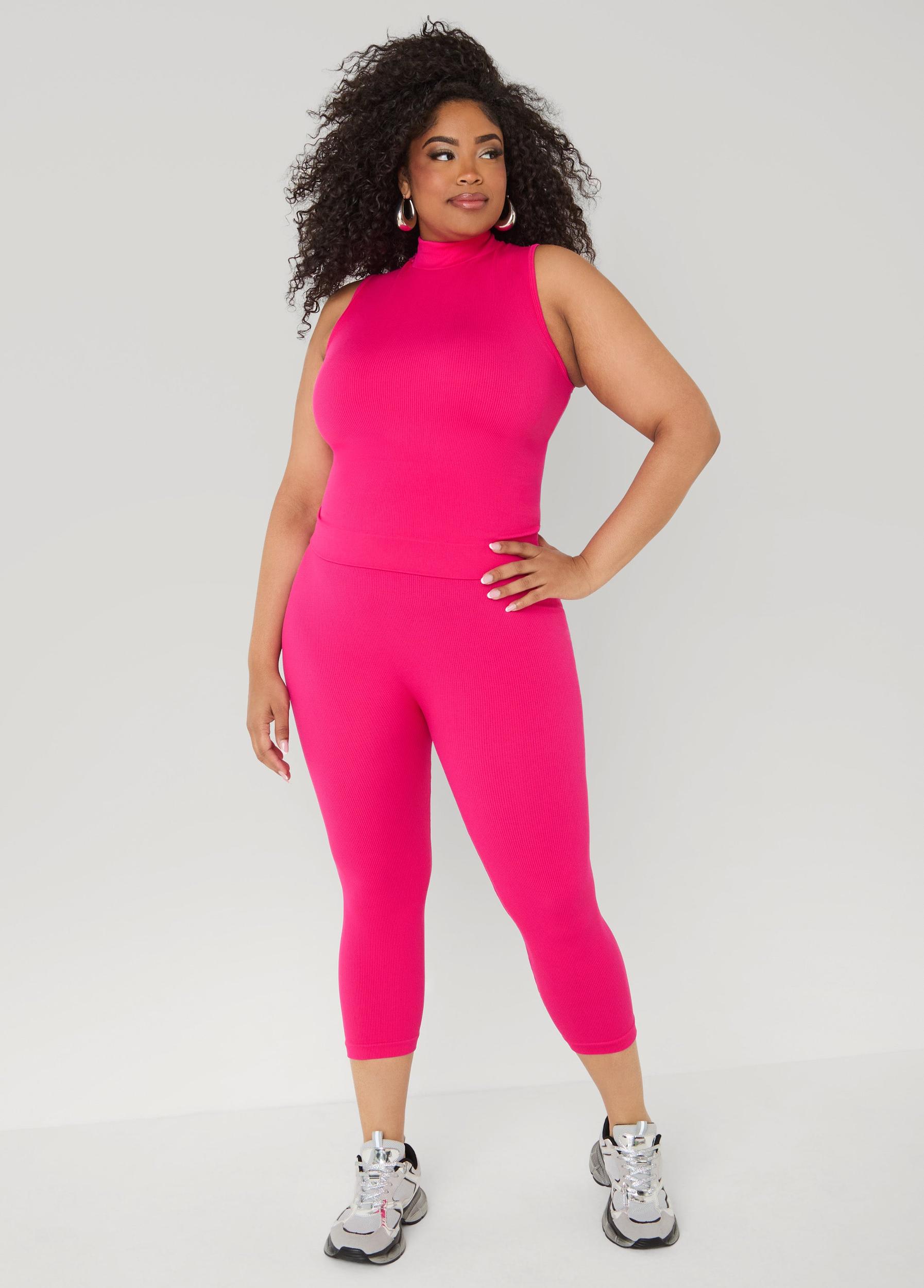 Ribbed Mock Neck Top And Capri Set Product Image