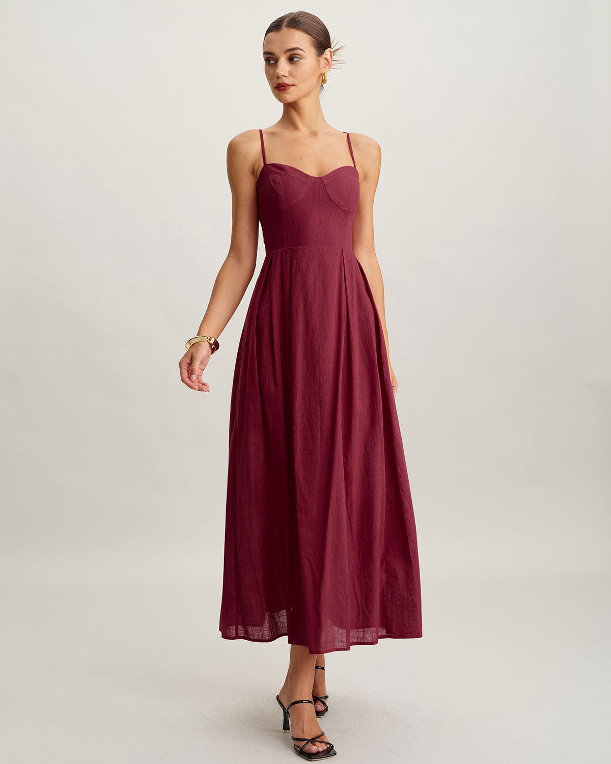 Red Sweetheart Neck Slip Maxi Dress Product Image