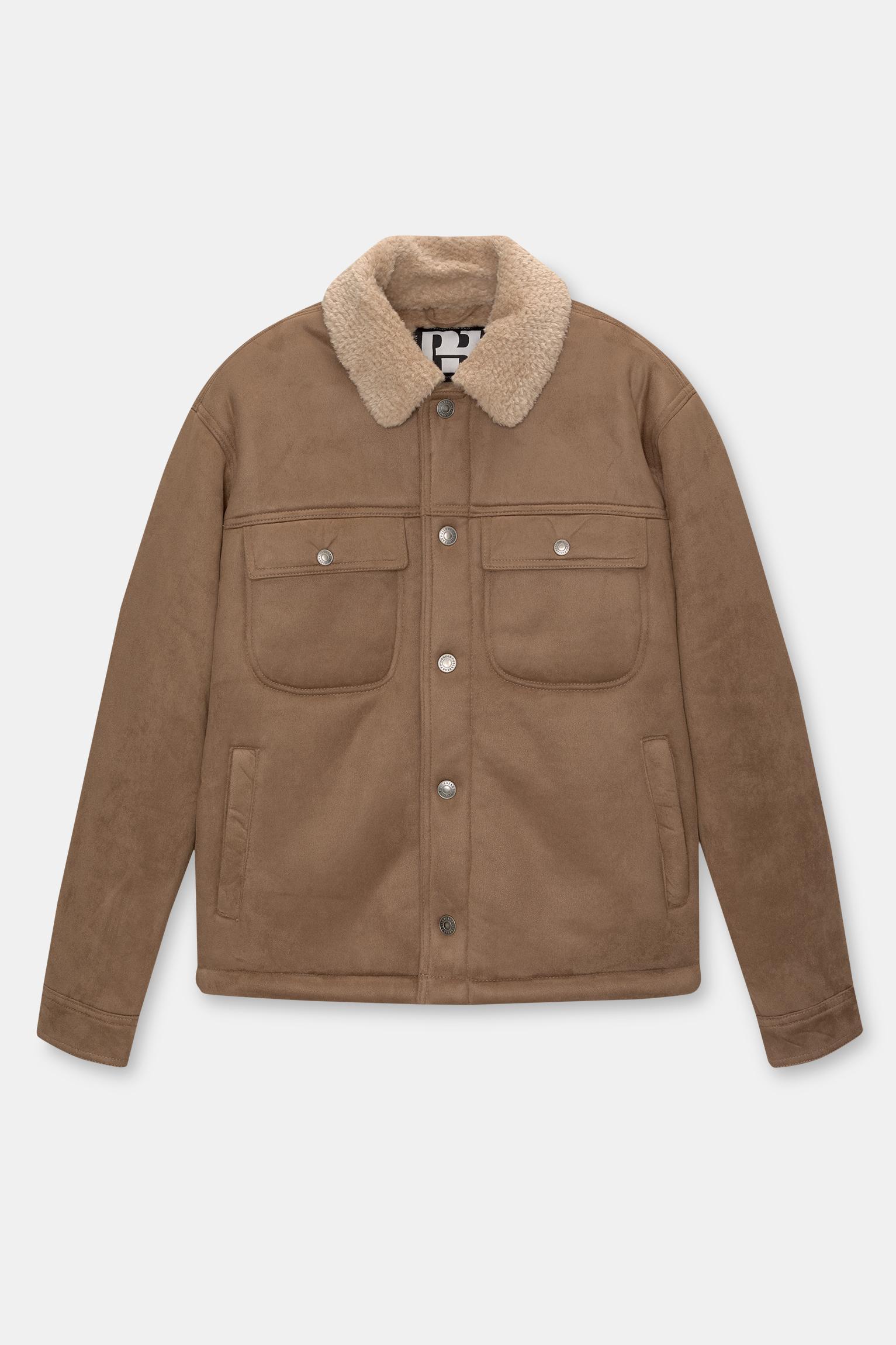 Faux suede jacket with faux shearling collar Product Image