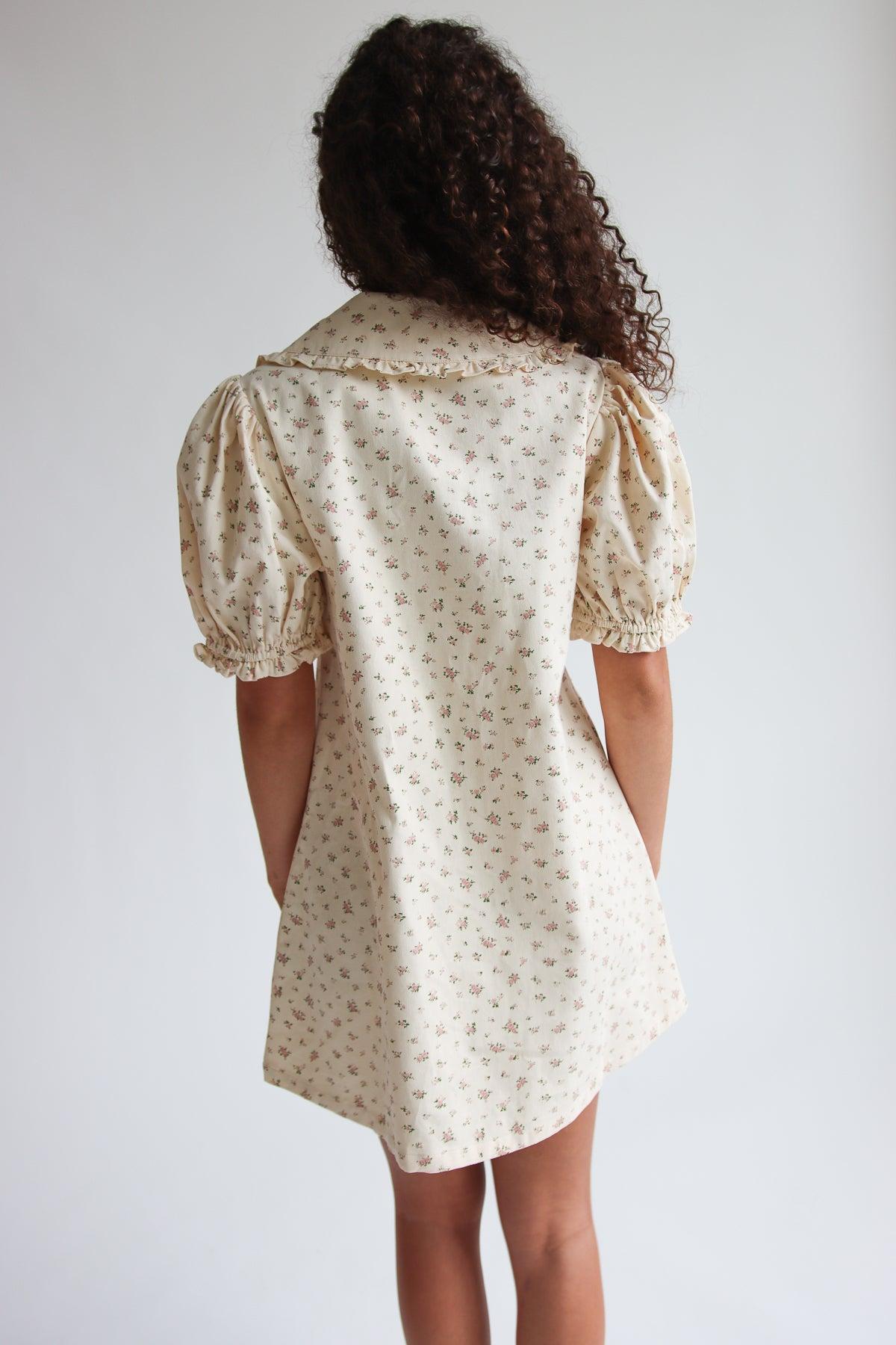 Floral Peter Pan Collar Denim Dress Product Image