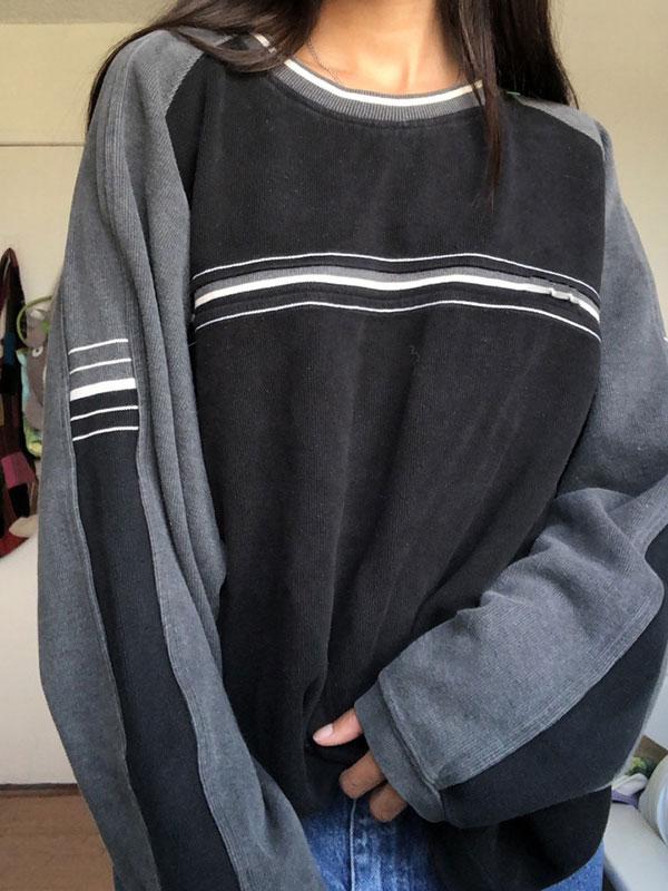 Patchwork Striped Crew Sweatshirt Product Image