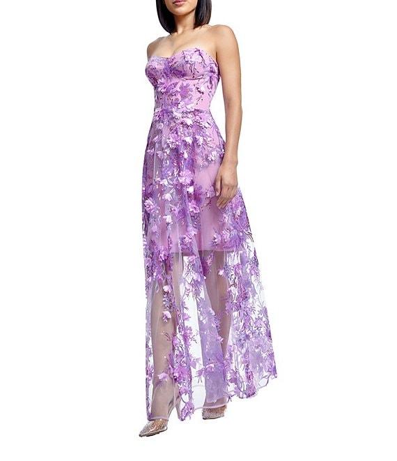 Dress the Population Melissa Sweetheart Neck 3D Applique Illusion Hem A-Line Gown Product Image