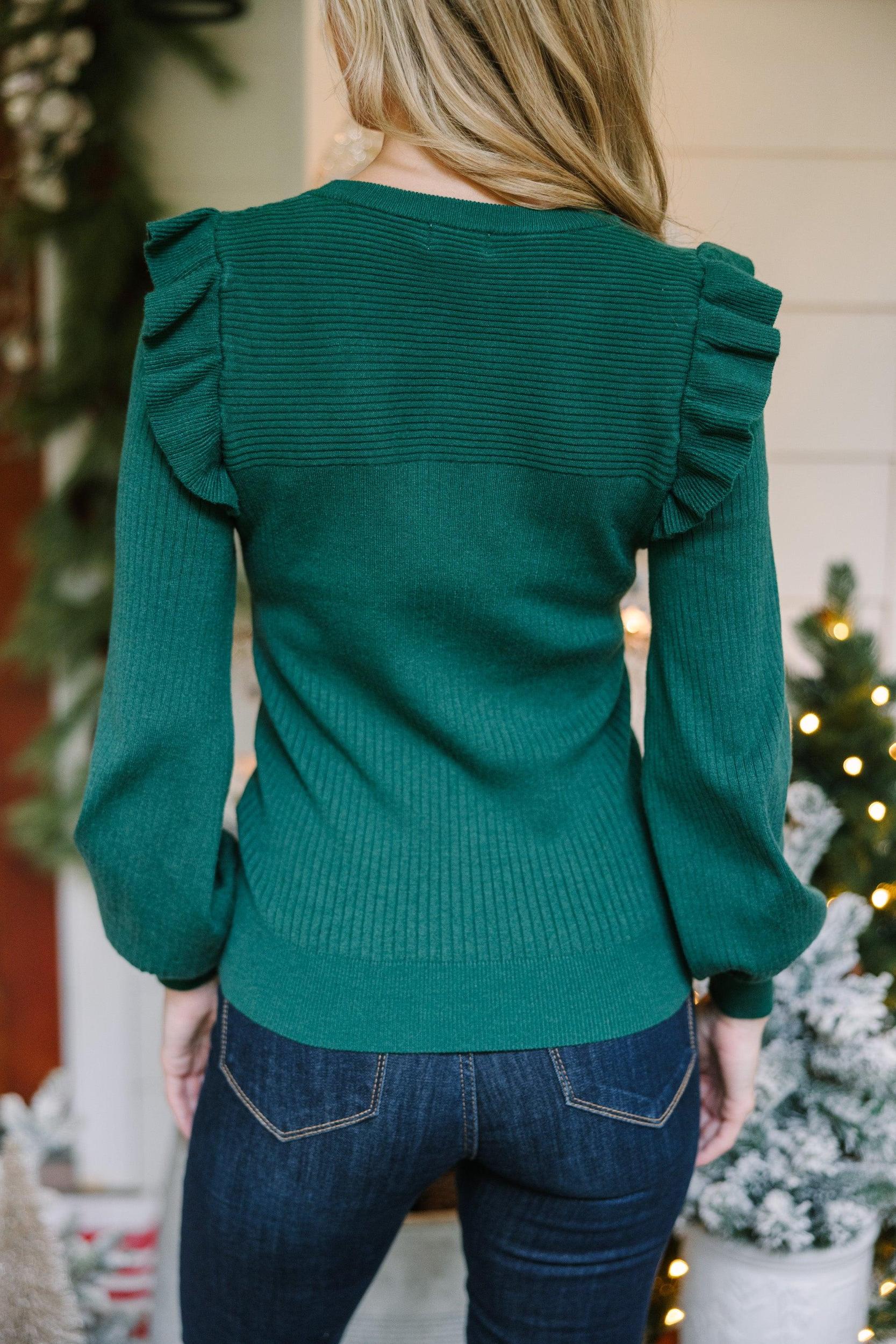 Reach Out Emerald Green Ruffled Sweater Female Product Image