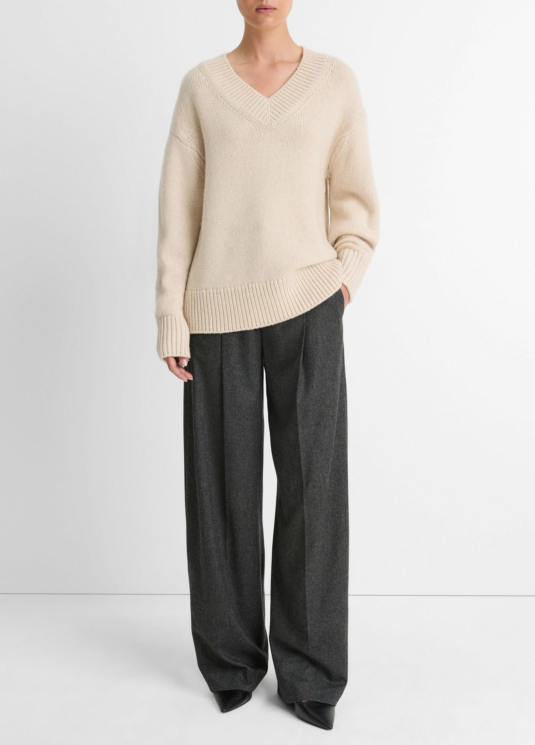 Wool and Cashmere Drop-Shoulder V-Neck Sweater Product Image