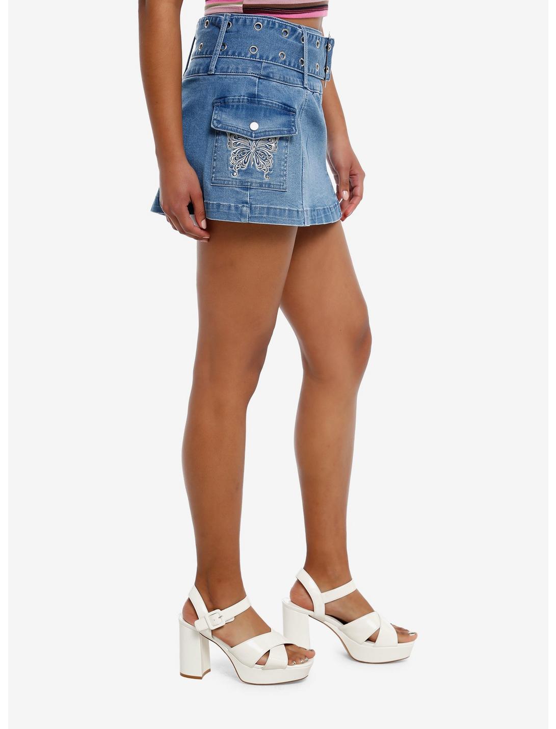 Sweet Society® Butterfly Rhinestone Denim Mini Skirt Product Image
