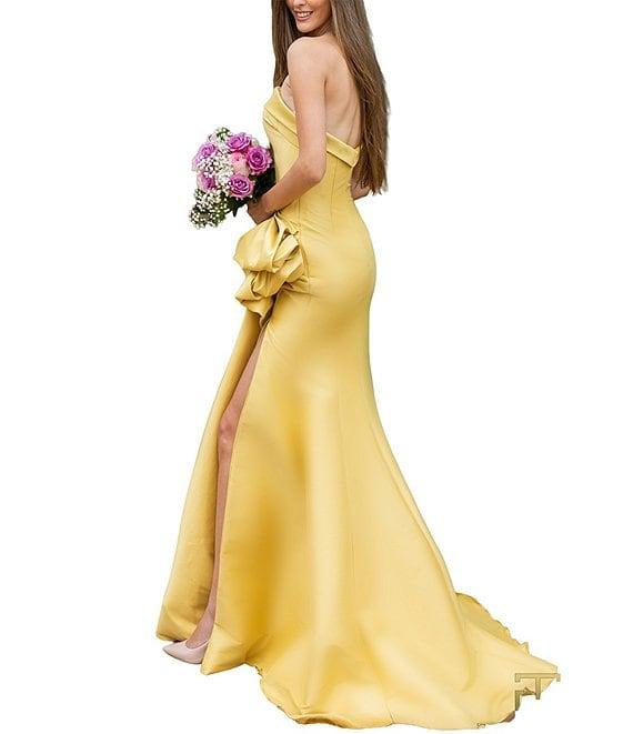 Terani Couture Mikado Strapless Side Ruffle A-Line Long Gown Product Image