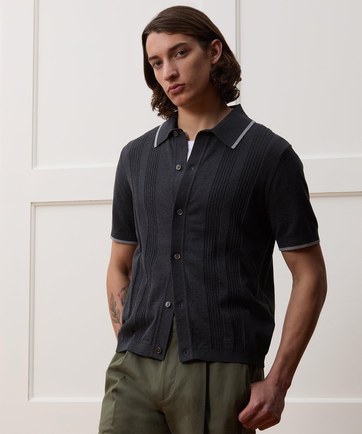 Cropped Silk-Cotton Tipped Full-Placket Sweater Polo Product Image