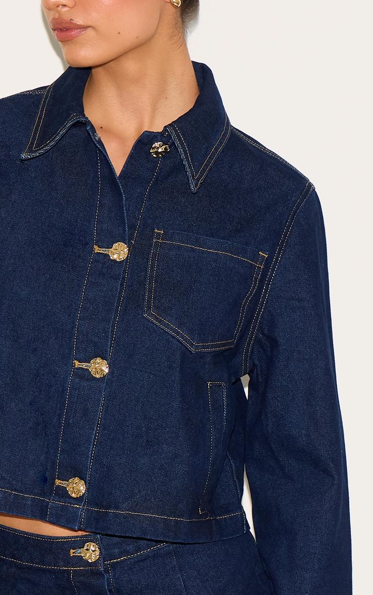 Tall Dark Indigo Button Trim Long Sleeve Denim Shirt Product Image