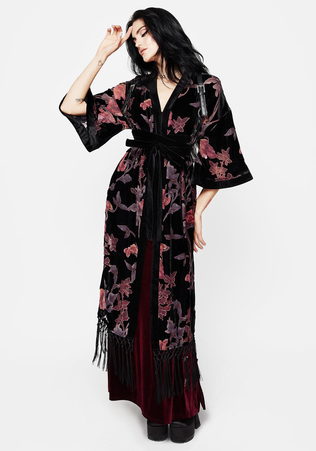 Waterlily Burnout Fringe Trim Longline Kimono Product Image