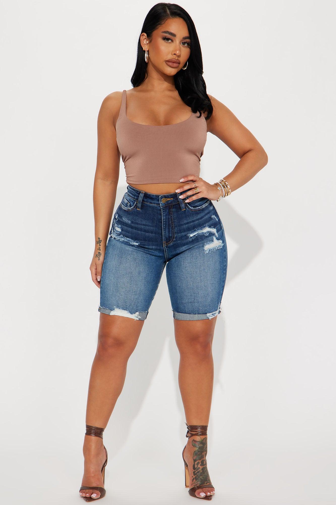 Almost There Stretch Denim Bermuda Shorts - Dark Wash Product Image
