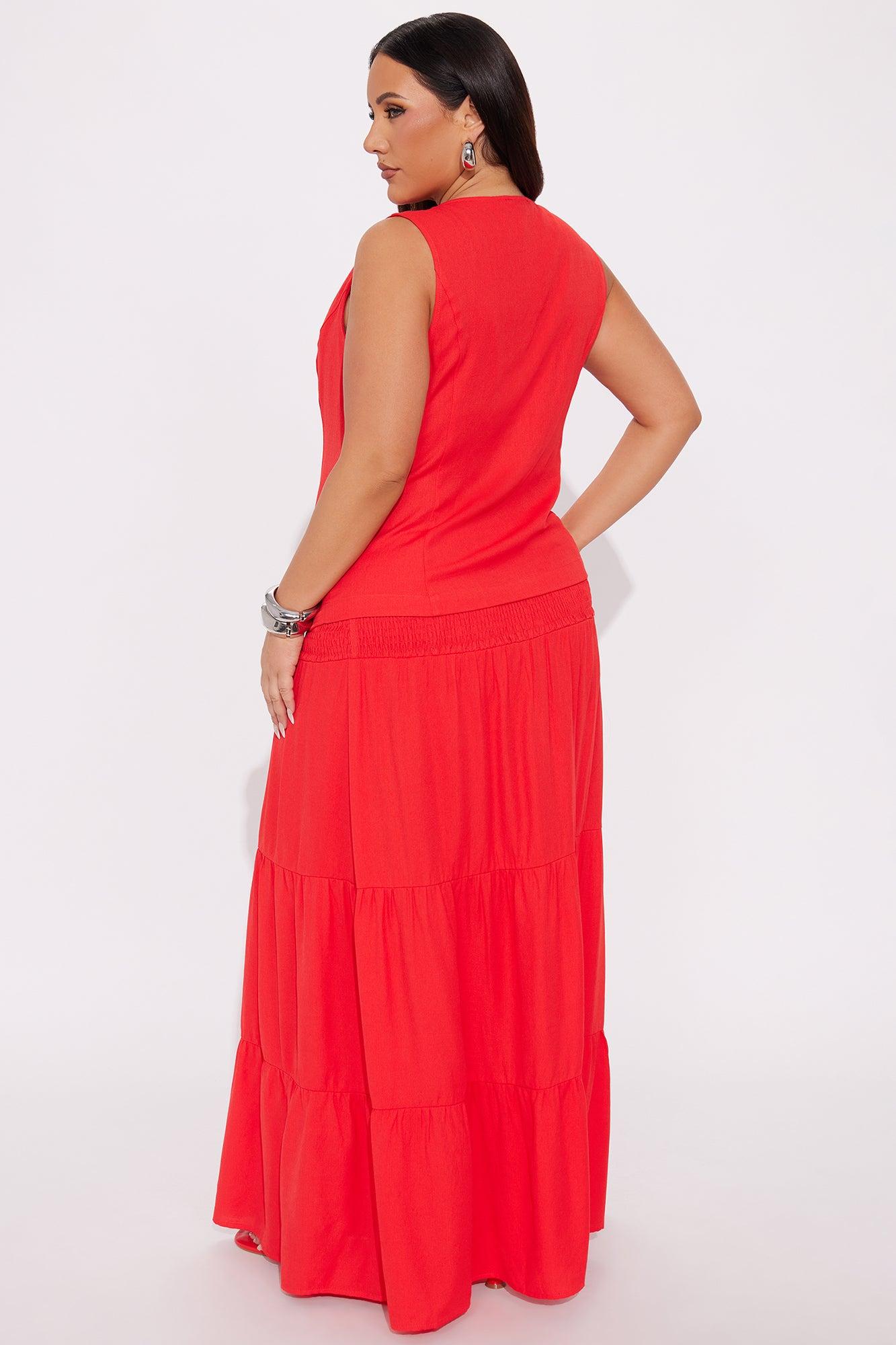 Sunshine Lover Linen Skirt Set - Red Female Product Image