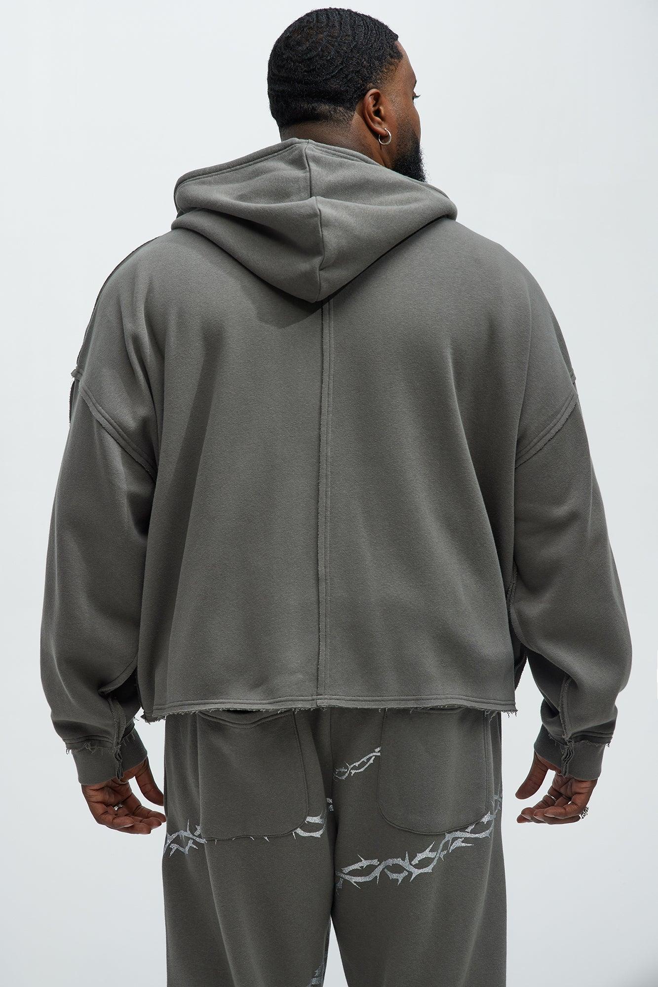 Tyson Oversized Cropped Zip Up Hoodie - Grey Product Image