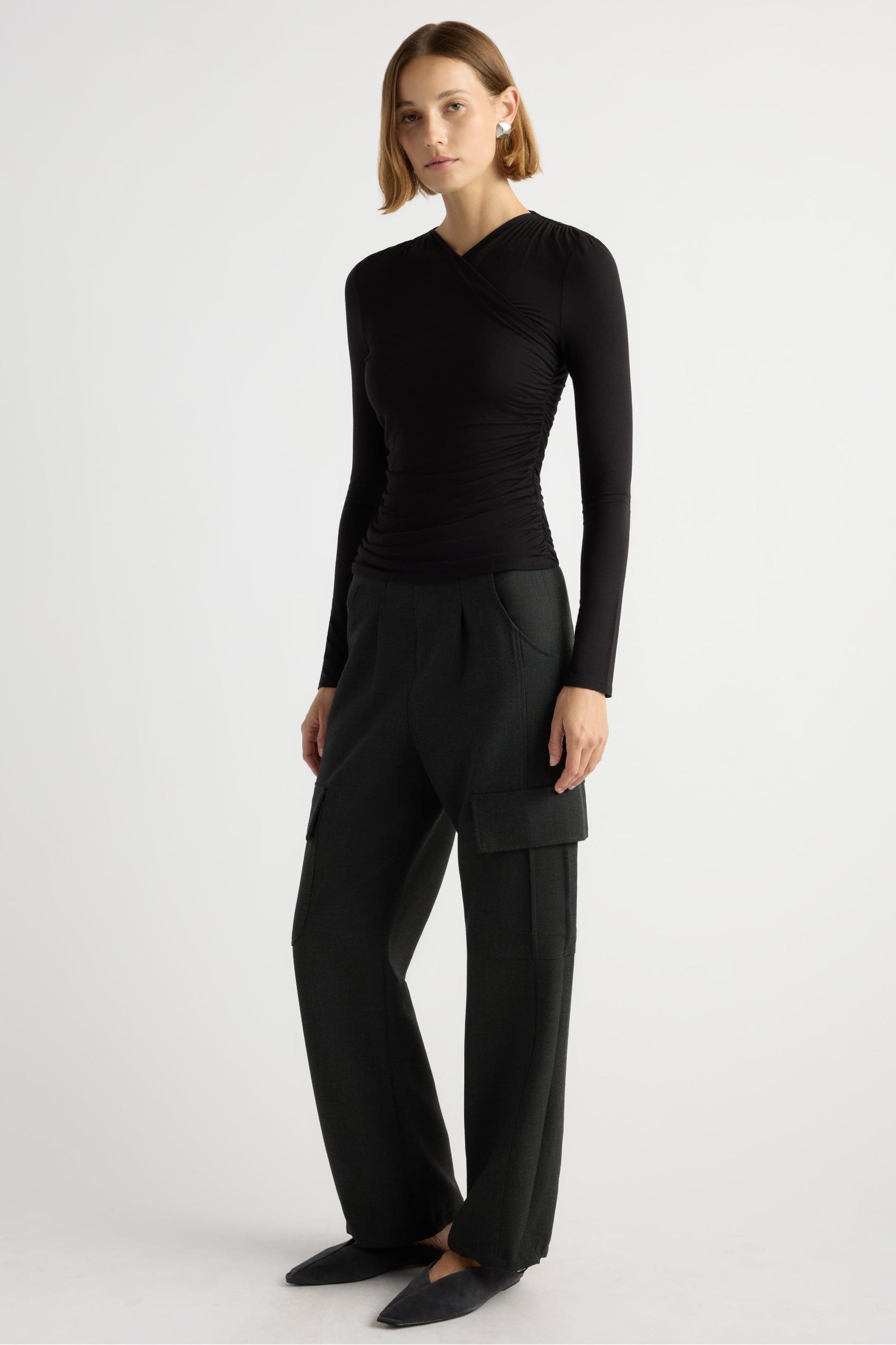 Lilou Wrap-Neck Long-Sleeve Tee Product Image