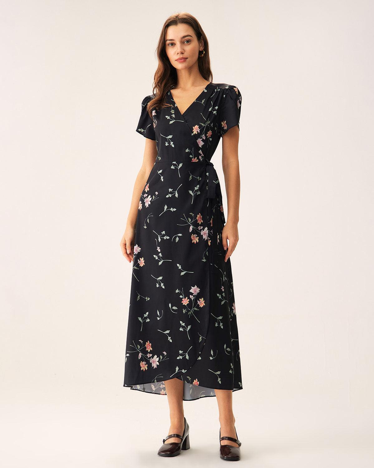 Black Floral Wrap Maxi Dress Product Image