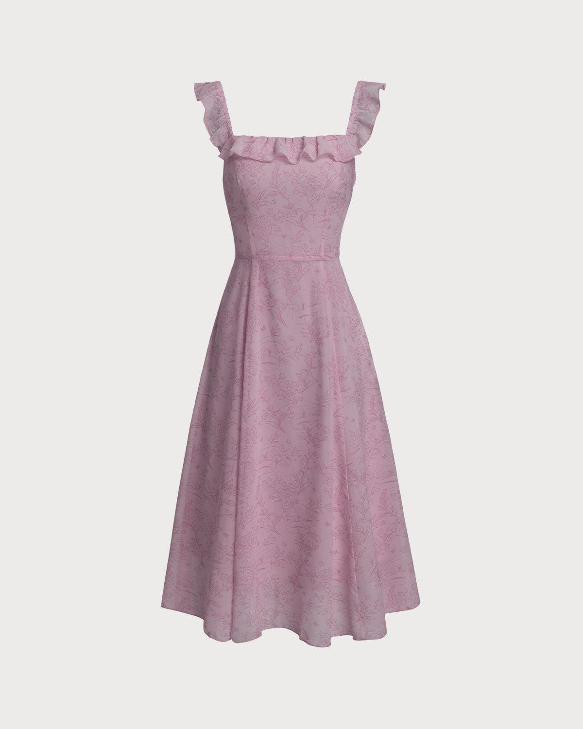 Purple Floral Square Neck Ruffle Slip Midi Dress Product Image