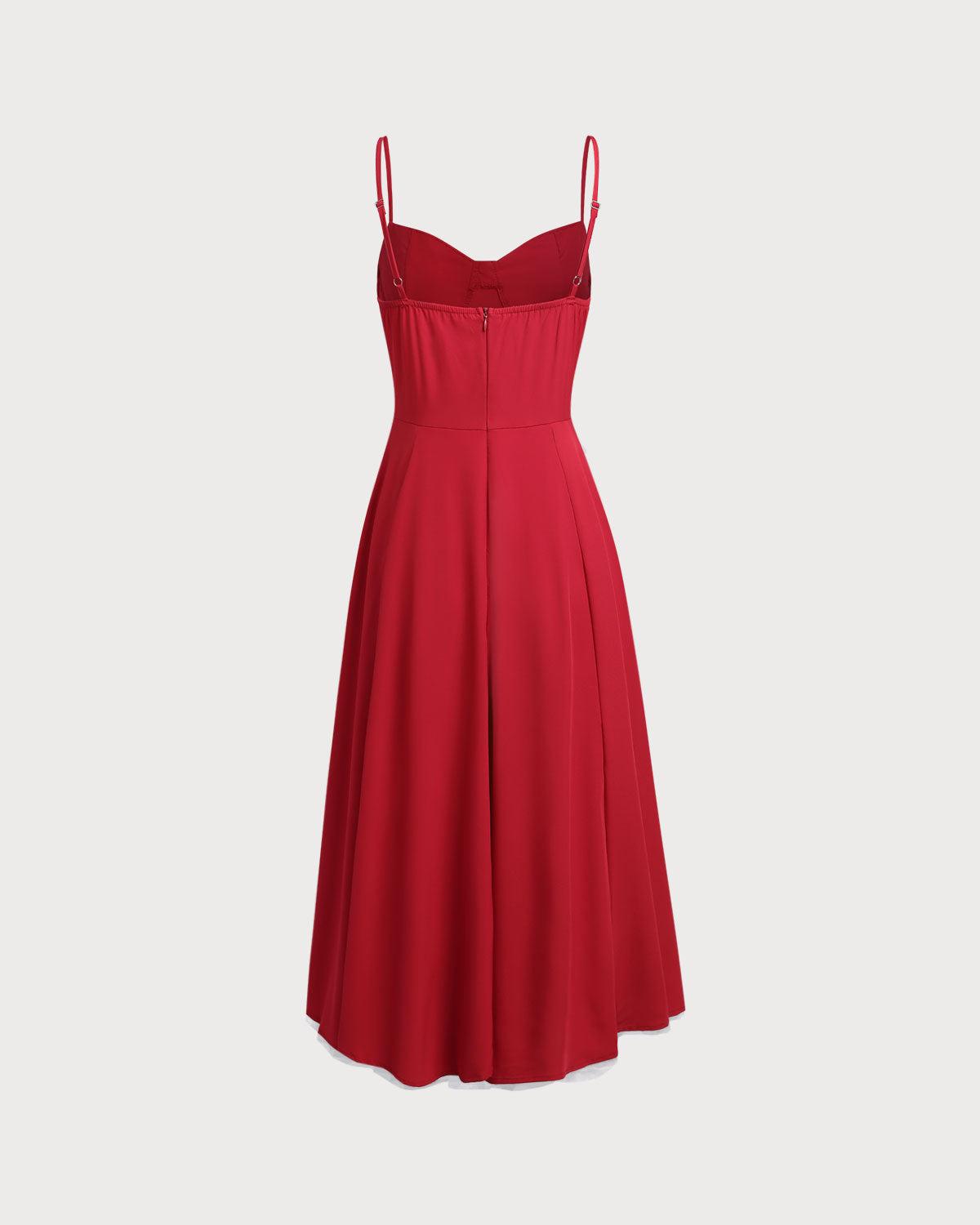 Red Sweetheart Neck Slip Maxi Dress Product Image
