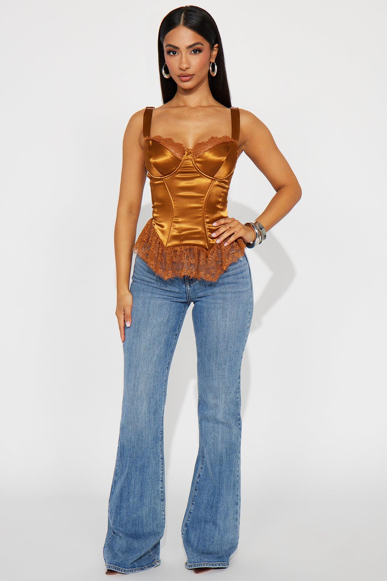 Timeless Temptation Satin Corset Top - Brown Female Product Image