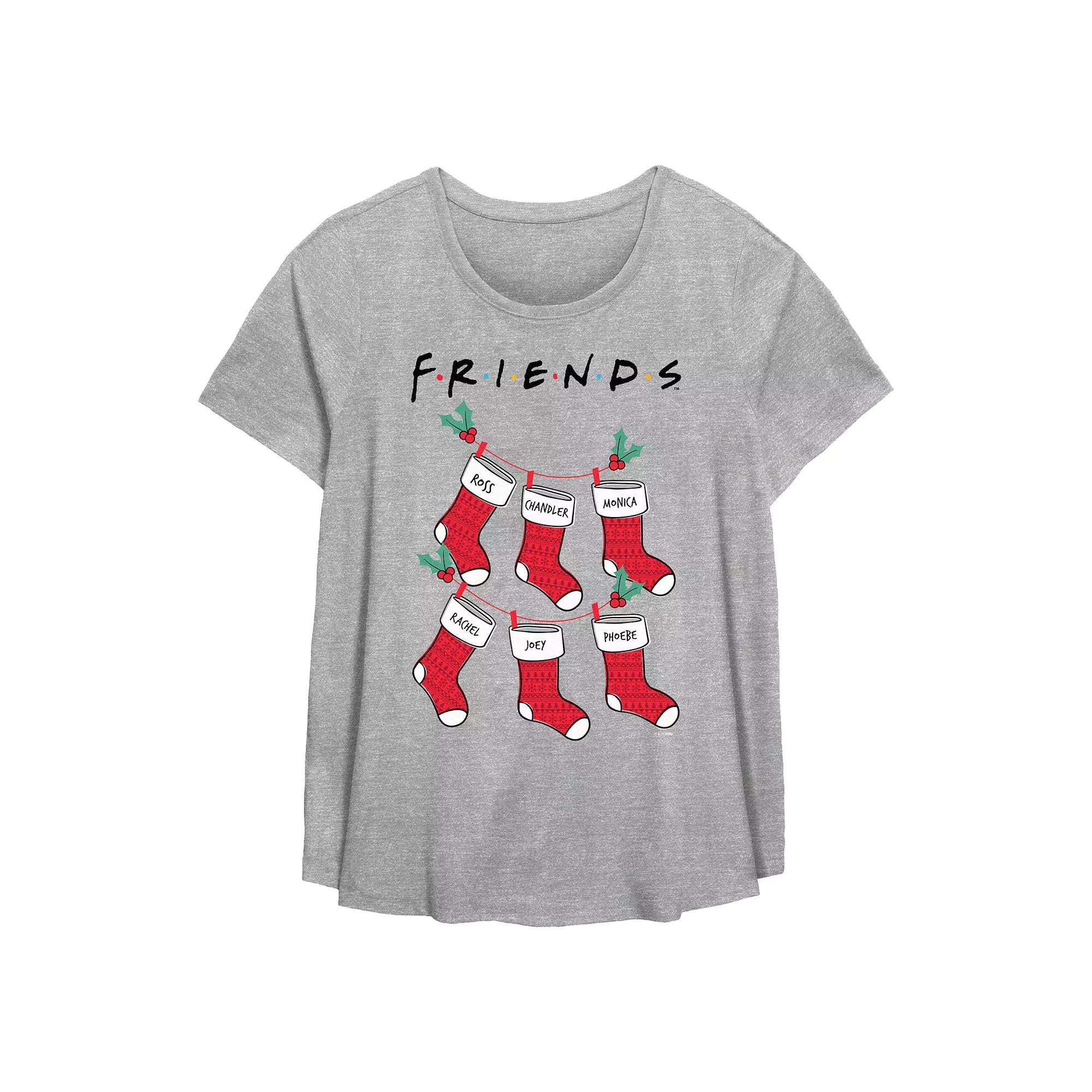 Plus Size Friends Christmas Stockings Flowy Graphic Tee, Women's, Size: 3XL, Grey Gray Product Image