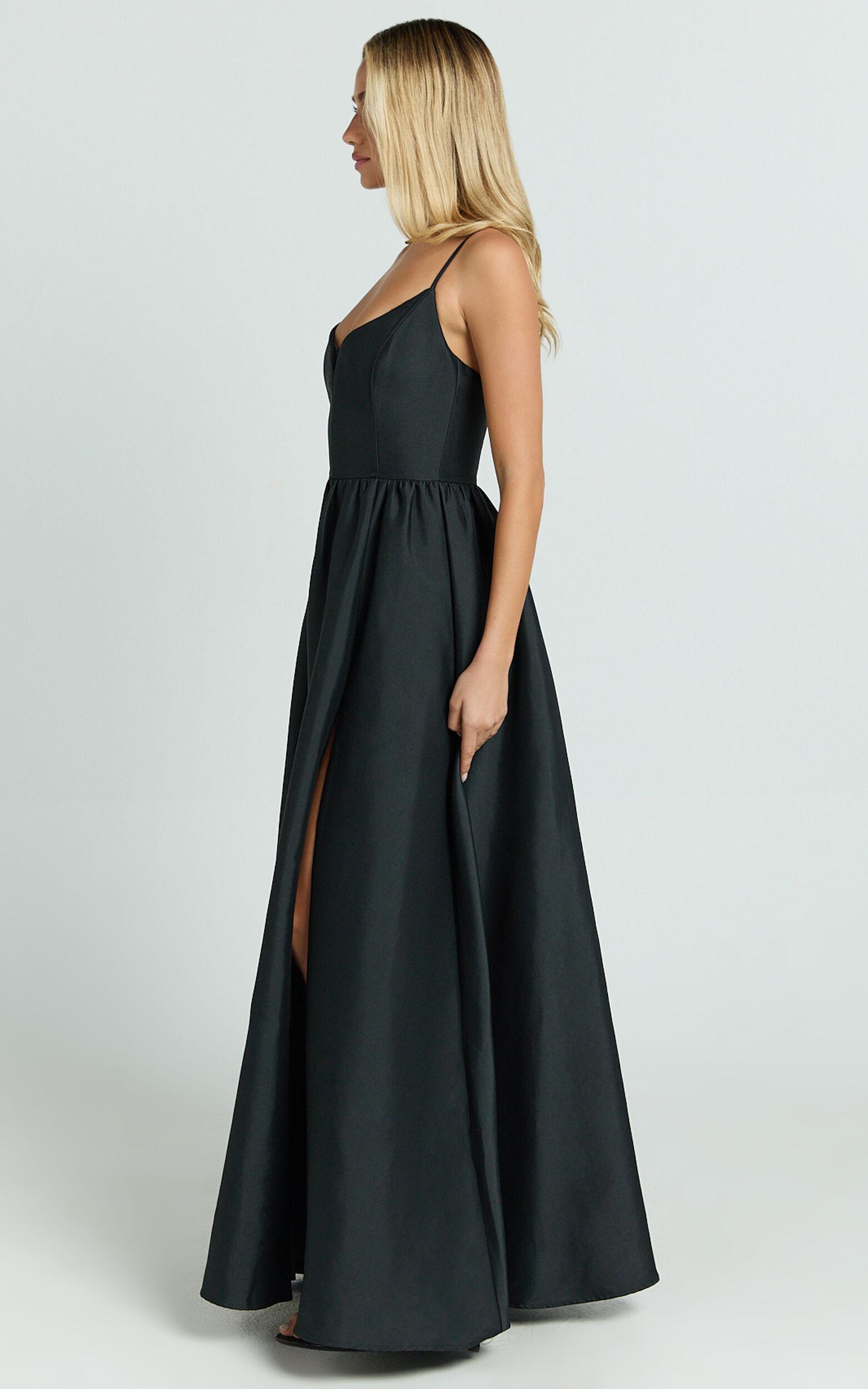 Kali Maxi Dress - Sweetheart Fit And Flare High Split Dress in Black Product Image