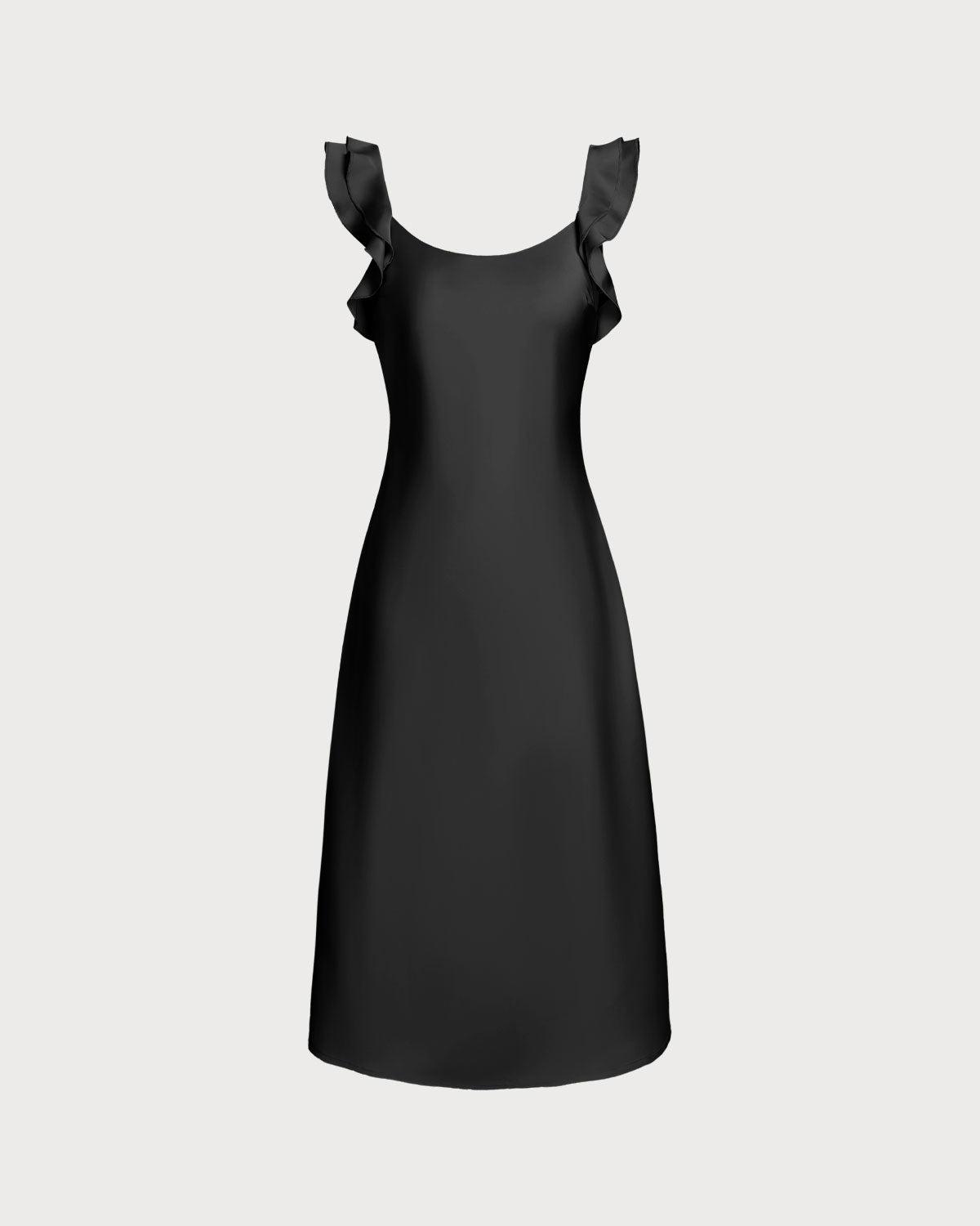 Black Ruffle Square Neck Slip Midi Dress Product Image