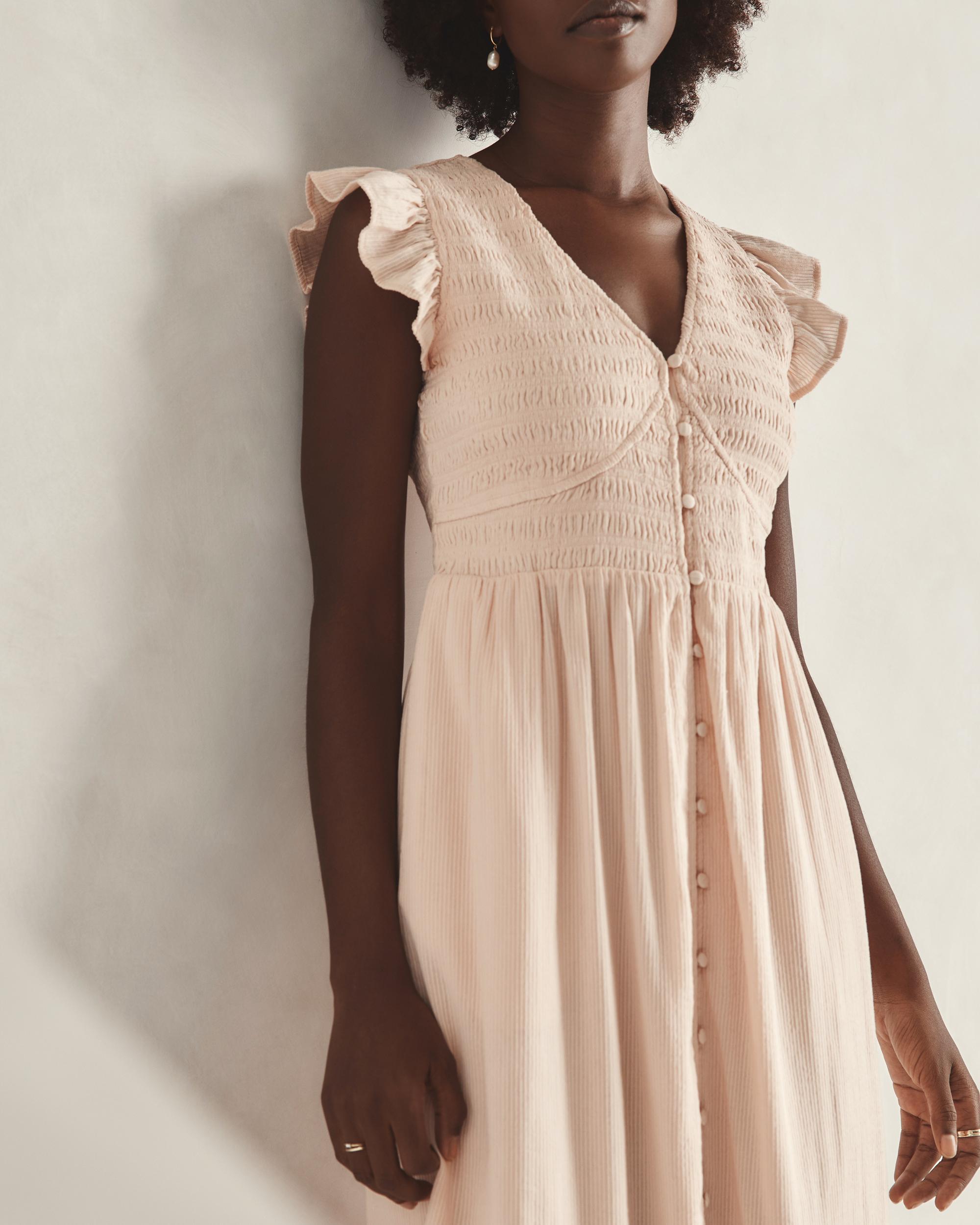 Quince | Women's Organic Textured Cotton Smocked V-Neck Midi Dress Organic Cotton Product Image