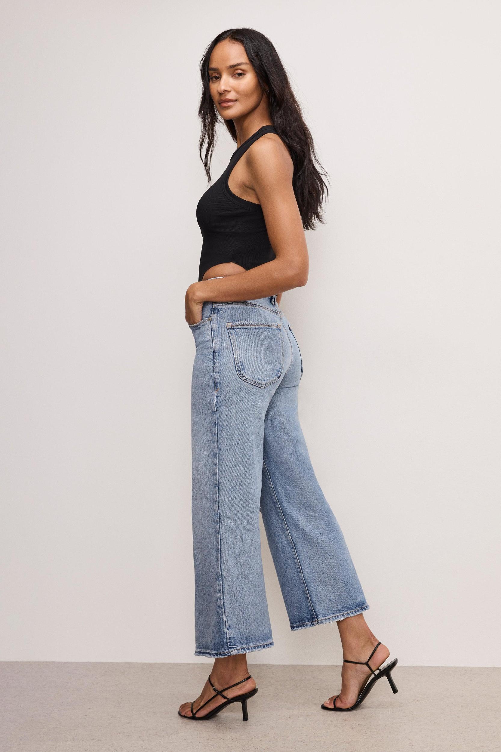 SOFT TECH GOOD WAIST PALAZZO CROPPED JEANS | INDIGO861 Product Image