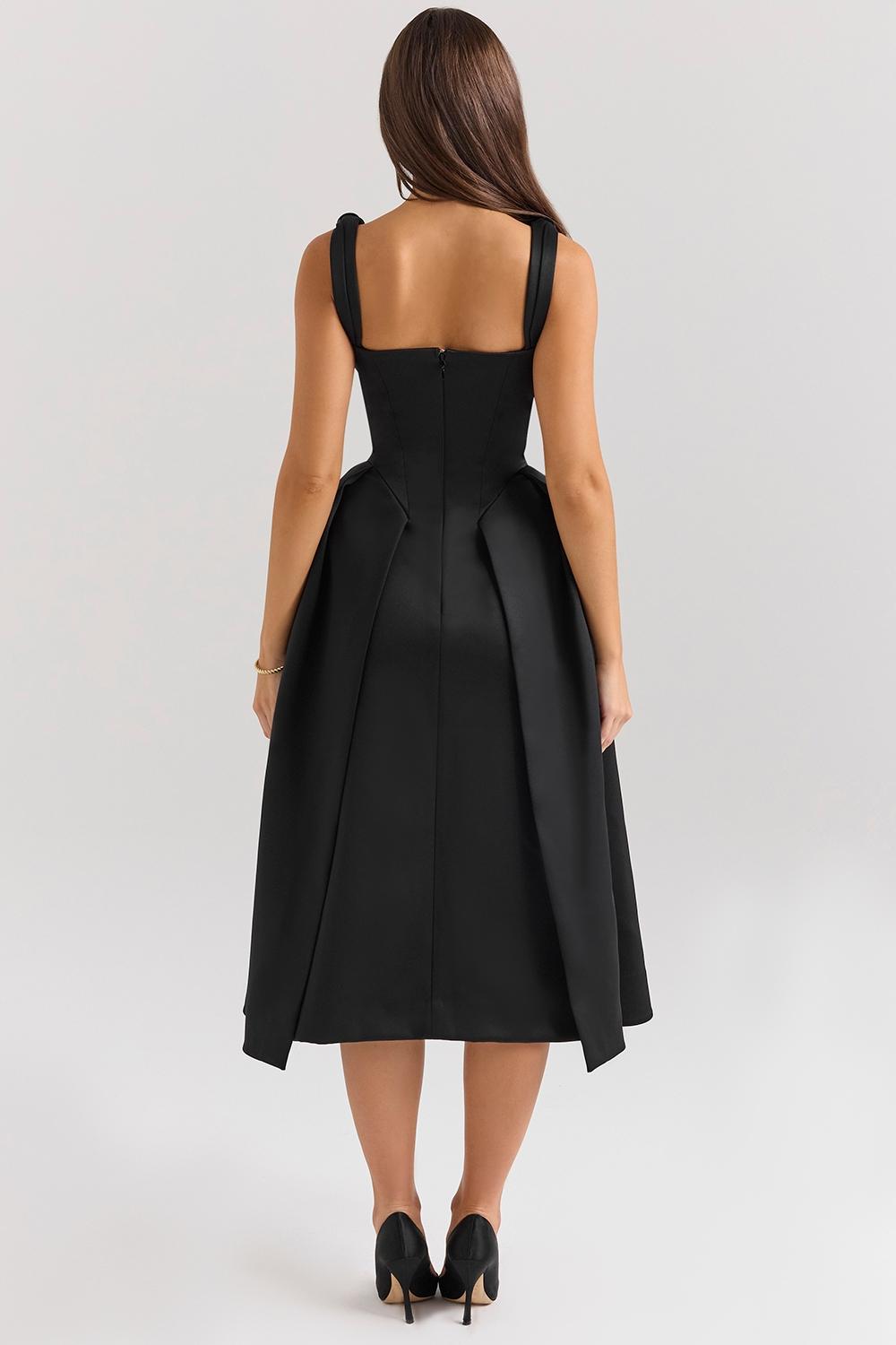 Paloma  black satin twist strap midi dress - sale Product Image