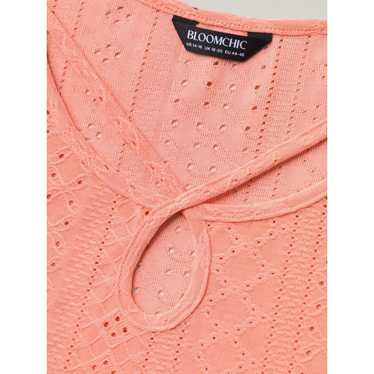 Plus Size Neck Keyhole Fitted Sleeveless Top Women Coral Casual Texture Round Neck Everyday Tank Tops Camis BloomChic 12/L Product Image