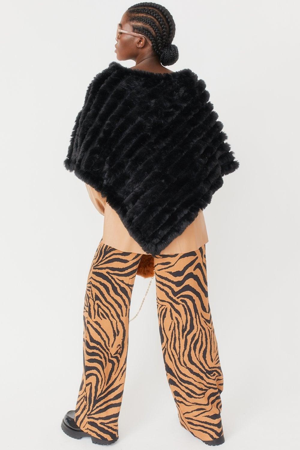 Black Faux Fur Poncho Product Image