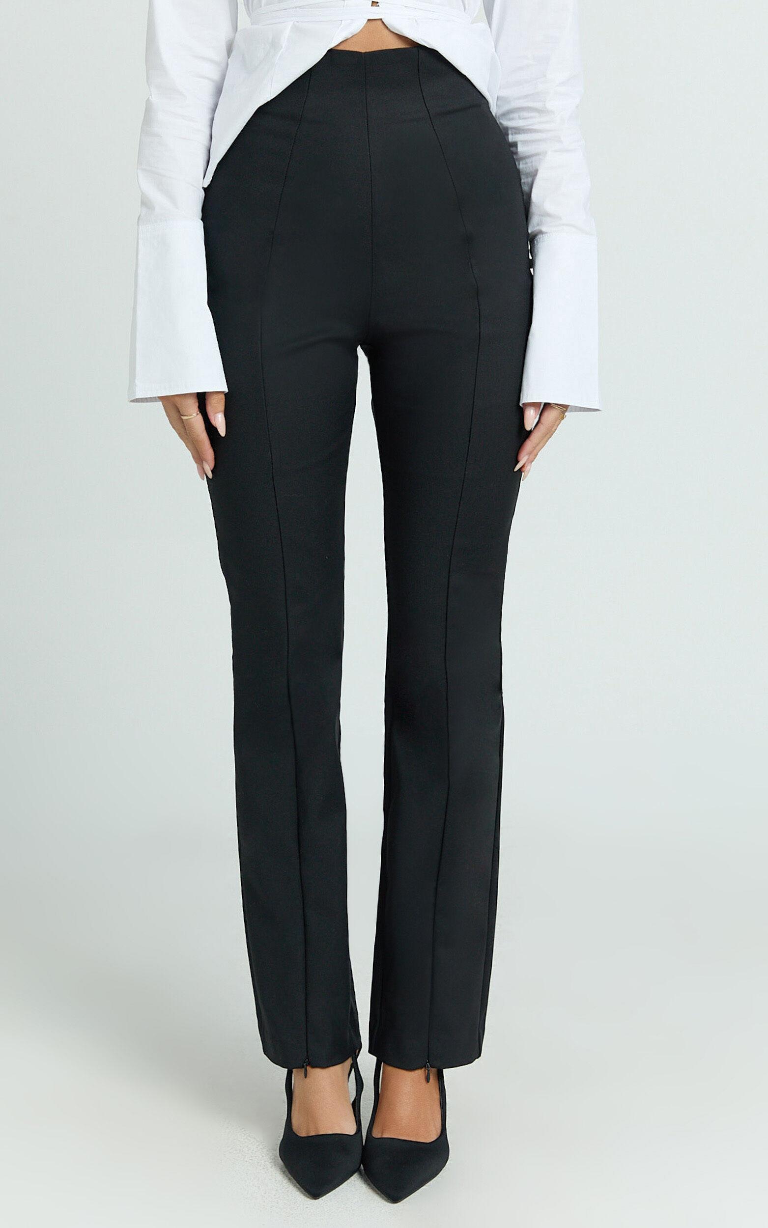 Brienne Pants - High Rise Split Hem Slim Pants in Black Product Image