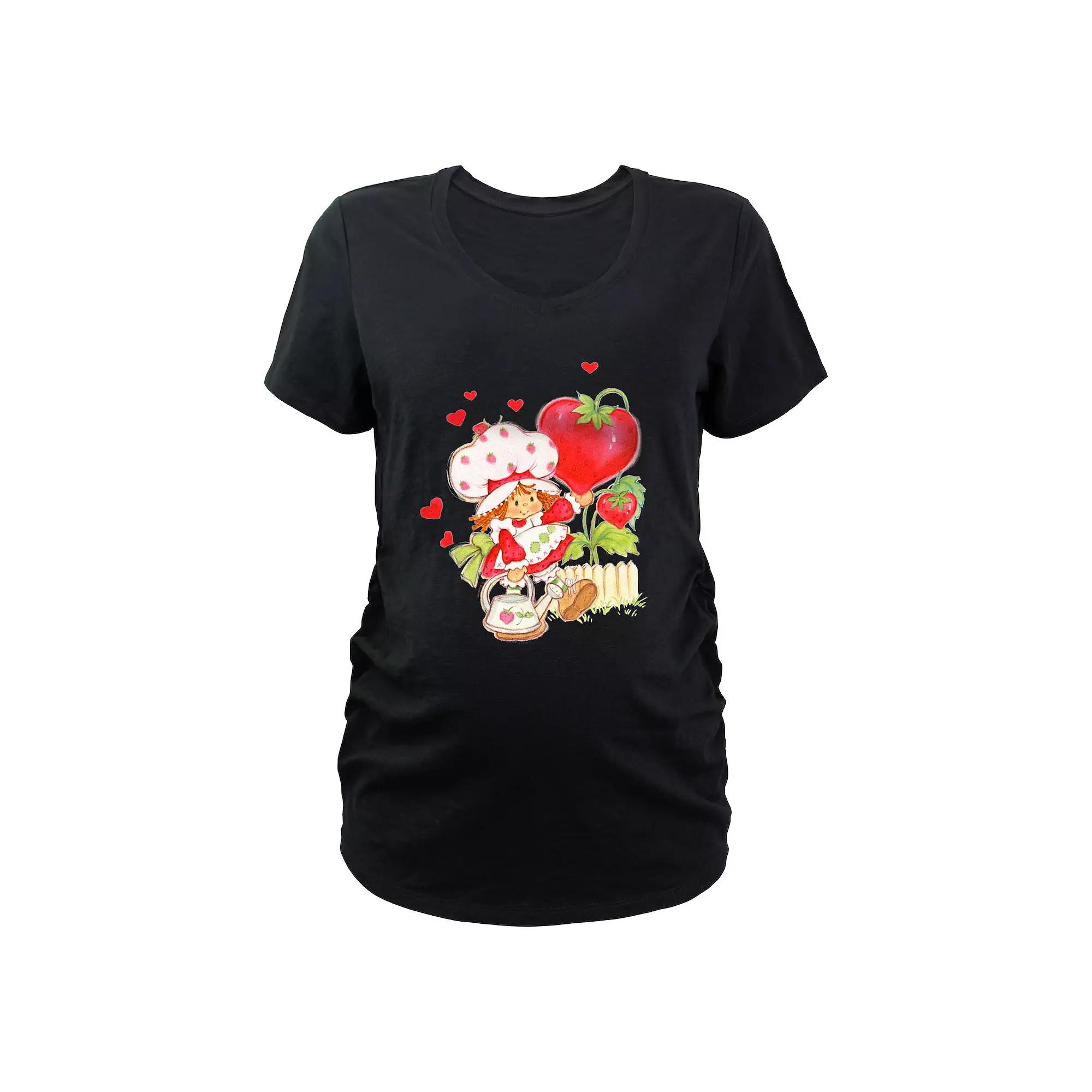 Maternity Strawberry Shortcake Heart Shaped Strawberries Graphic Tee, Women's, Size: Medium-Mat, Black Product Image