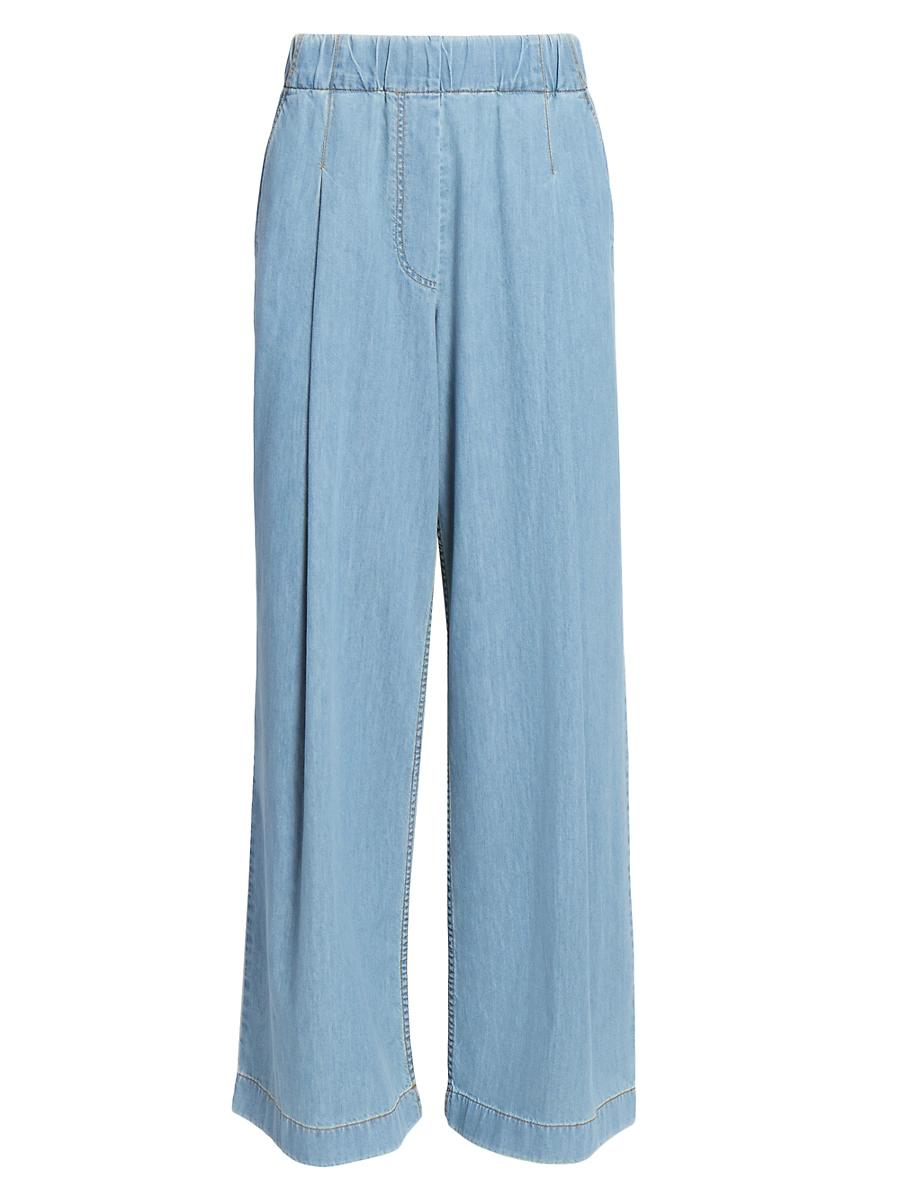 Womens Pila Cotton Denim Wide-Leg Pants Product Image