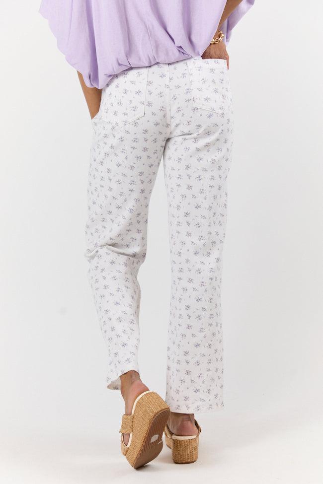 Aria Ivory and Purple Floral Printed Pants FINAL SALE Product Image