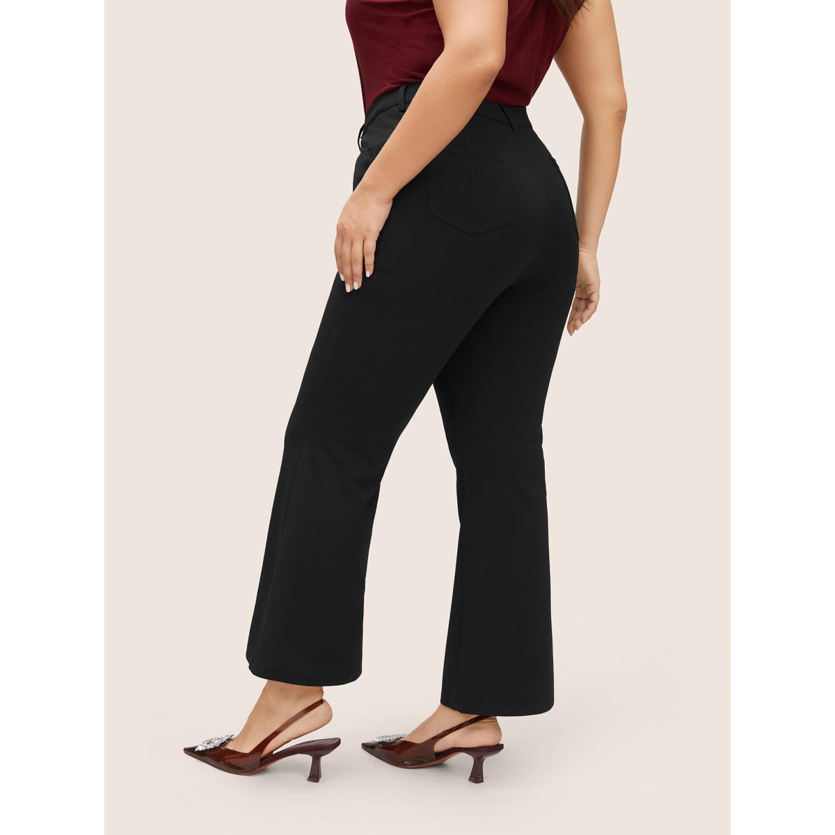 Plus Size High Rise Solid Pleated Bootcut Pants Women Black Work From Home Bootcut High Rise Work Pants BloomChic 28/5X Product Image