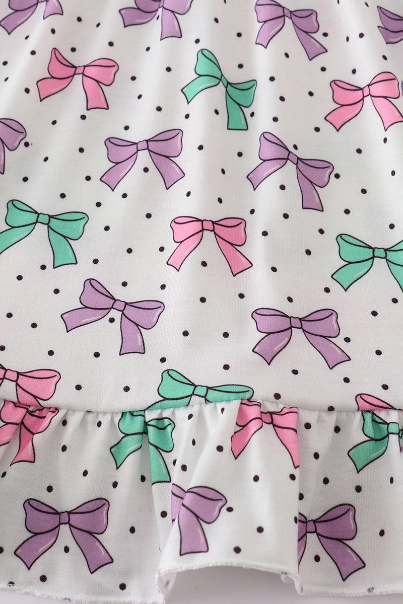 Pink bow embroidery ruffle shorts set Product Image