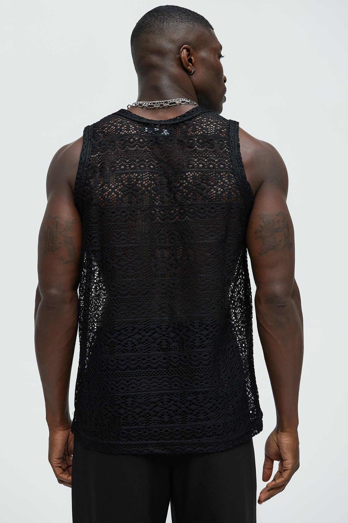 Edson Open Knit Tank - Black Product Image